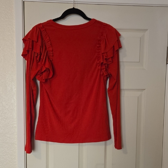Red Ruffled Long Sleeve Top - Picture 2 of 4